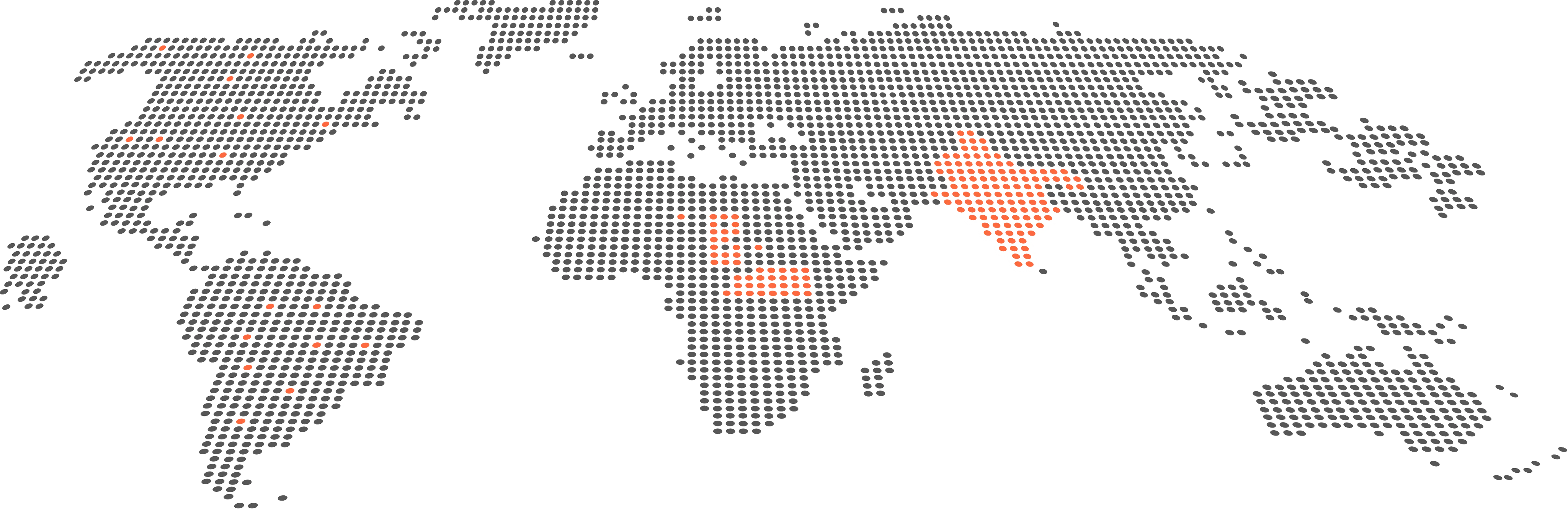 Dotted world map highlighting Prakash Woollen's global distribution clusters